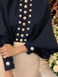 Loose Puff Sleeves Solid Color High Neck Blouses&Shirts Tops