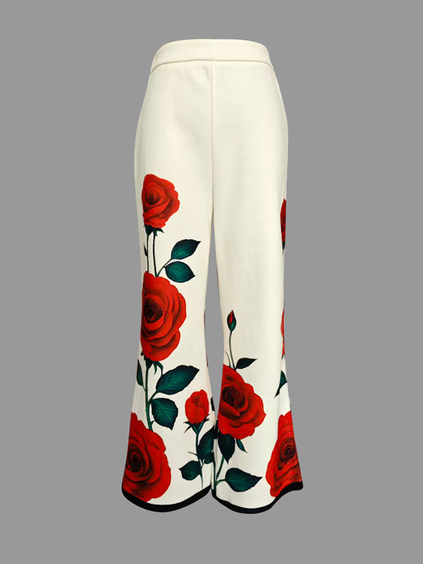Loose Wide Leg Flower Print Casual Pants Bottoms Trousers