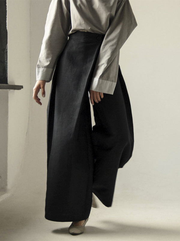 Loose Wide Leg Asymmetric Solid Color Casual Pants Bottoms Trousers