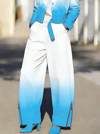 Wide Leg Gradient Pockets Zipper Pants Trousers