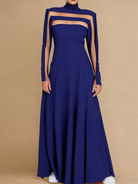 A-Line Long Sleeves Split-Joint High Neck Maxi Dresses
