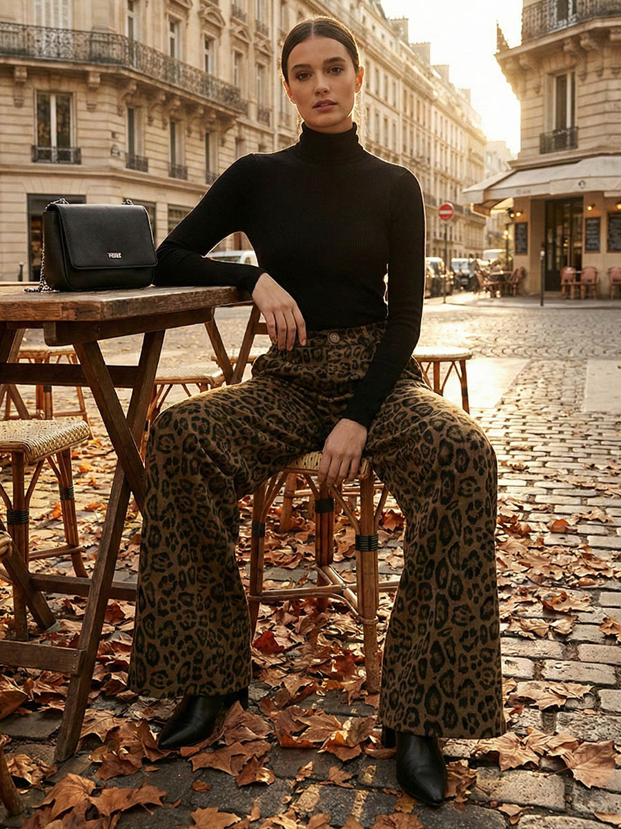 Urban Leopard Patchwork Wide Leg Pants