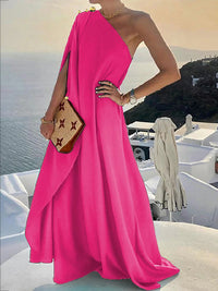 Simple Asymmetric Solid Color One-Shoulder Maxi Dresses