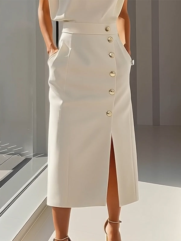 High Waisted Loose Split-Front Split-Joint Skirts