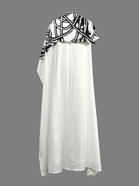 Contrast Color Printed A-Line Capelet Mock Neck Maxi Dresses