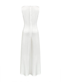 Sleeveless Gauze Pleated Solid Color Split-Joint Round-Neck Evening Dresses Maxi Dresses