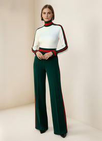 Loose Wide Leg Contrast Color Pockets Split-Joint Striped Pants