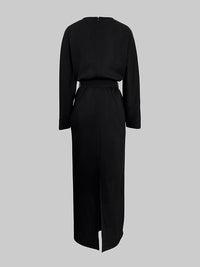 Half Sleeves Loose Rhine Stones Split-Joint Round-Neck Maxi Dresses