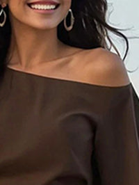 Loose Puff Sleeves Asymmetric Solid Color Split-Joint One-Shoulder Blouses&Shirts Tops