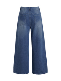 Loose Wide Leg Pockets Solid Color Jean Pants Bottoms