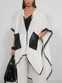 Half Sleeves Loose Pockets Striped Zipper Lapel Blouses&Shirts Tops Outerwear