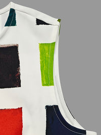 A-Line Loose Contrast Color Pockets Split-Side Round-Neck Midi Dresses