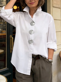 Long Sleeves Loose Buttoned Solid Color Split-Joint Lapel Blouses&Shirts Tops