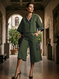 Loose Short Sleeves Buttoned Contrast Color Split-Joint Lapel Blouses&Shirts Tops