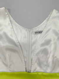 A-Line High Waisted Contrast Color Pleated Zipper Deep V-Neck Maxi Dresses