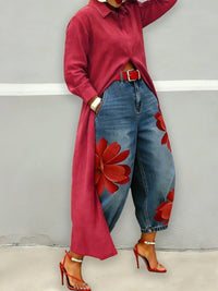 Buttoned Solid Color Long Sleeves Loose Lapel Blouses&Shirts Tops