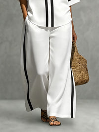 Contrast Color Pockets High Waisted Wide Leg Trousers Pants