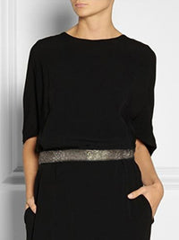 Half Sleeves Loose Rhine Stones Split-Joint Round-Neck Maxi Dresses