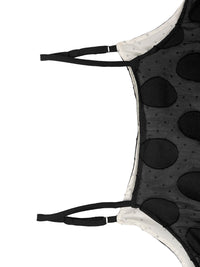 False Two Sleeveless Contrast Color Polka Dot See-Through Spaghetti-Neck Midi Dresses Slip Dress