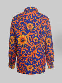 Buttoned Flower Print Long Sleeves Lapel Blouses&Shirts Tops