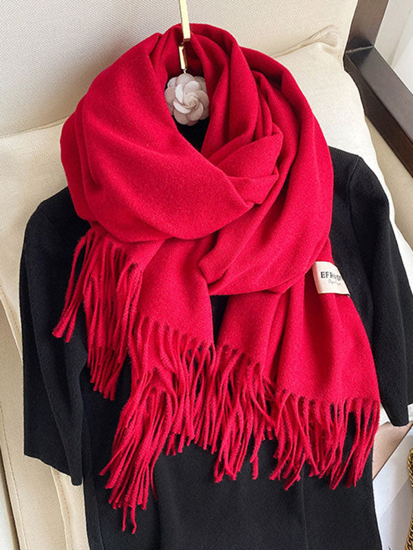 Solid Color Tasseled Scarf Scarfs&Hats