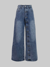 High Waisted Loose Buttoned Pockets Jean Pants Bottoms