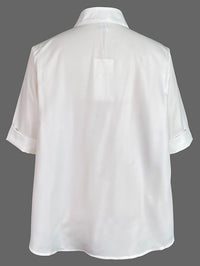 A-line Half Sleeves Buttoned Contrast Color Pockets Mock Neck Blouses&shirts Tops