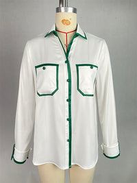 Buttoned Contrast Color Pockets Long Sleeves Loose Lapel Blouses&Shirts Tops