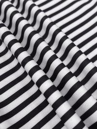 Loose Three-Quarter Sleeves Figure Printed Split-Joint Striped Stand Collar T-Shirts