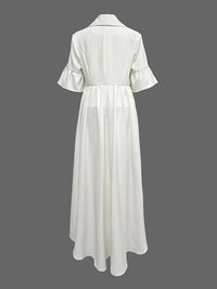 Flared Sleeves Half Sleeves Ruffle Trim Solid Color Deep V-Neck Blouses&Shirts Tops Outerwear