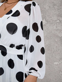 High Waisted Long Sleeves Pleated Polka-Dot See-Through Split-Joint Deep V-Neck Maxi Dresses Outerwear