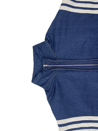 Ankle-Tied Loose Contrast Color Pockets Split-Joint Striped Zipper Stand Collar Jumpsuits