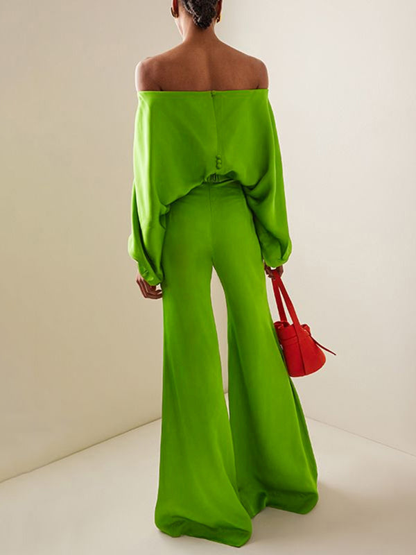 Solid Color Split-Joint High Waisted Loose Trousers Pants