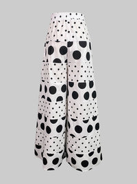 High Waisted Loose Contrast Color Elasticity Pockets Polka-Dot Split-Joint Pants Trousers