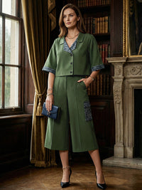 Loose Short Sleeves Buttoned Contrast Color Split-Joint Lapel Blouses&Shirts Tops