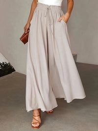 Loose Wide Leg Drawstring Solid Color Casual Pants Bottoms Trousers