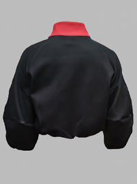 Contrast Color Flower Print Zipper Stand Collar Jackets Outerwear