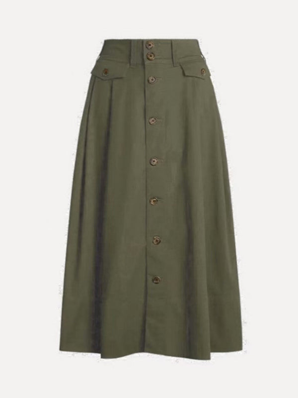 Loose No Belt Pockets Solid Color Skirts Bottoms