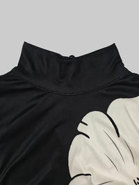 Flower Print Short Sleeves Skinny High Neck T-Shirts Tops