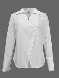Long Sleeves Loose Solid Color Split-Joint Lapel Blouses