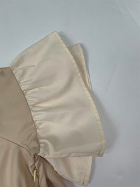 Contrast Color Pleated A-Line Flared Sleeves V-Neck Maxi Dresses