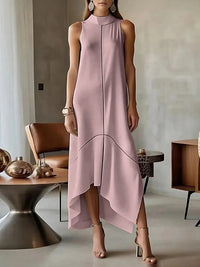Sleeveless Split-Joint Split-Side High Neck Maxi Dresses