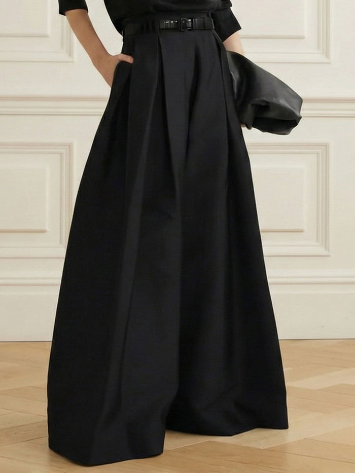 Stylish Loose High Waisted Solid Color Wide Leg Pants