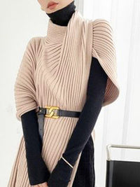 Asymmetric Solid Color Split-Joint Loose High Neck Sweater Tops