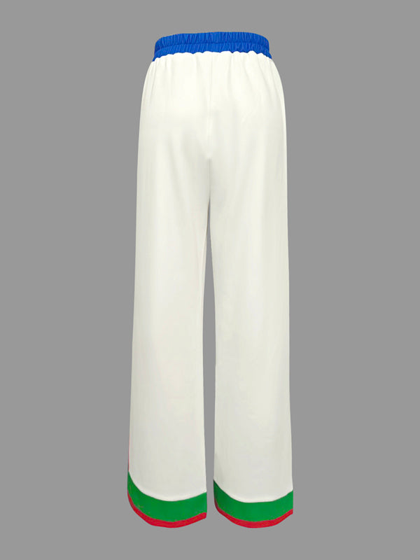 Contrast Color Pockets Striped Column Trousers Casual Pants Bottoms