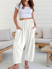 Column Loose Elasticity Pockets Solid Color Casual Pants Bottoms Trousers