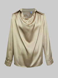 Long Sleeves Loose Solid Color Heaps Collar Blouses&Shirts Tops