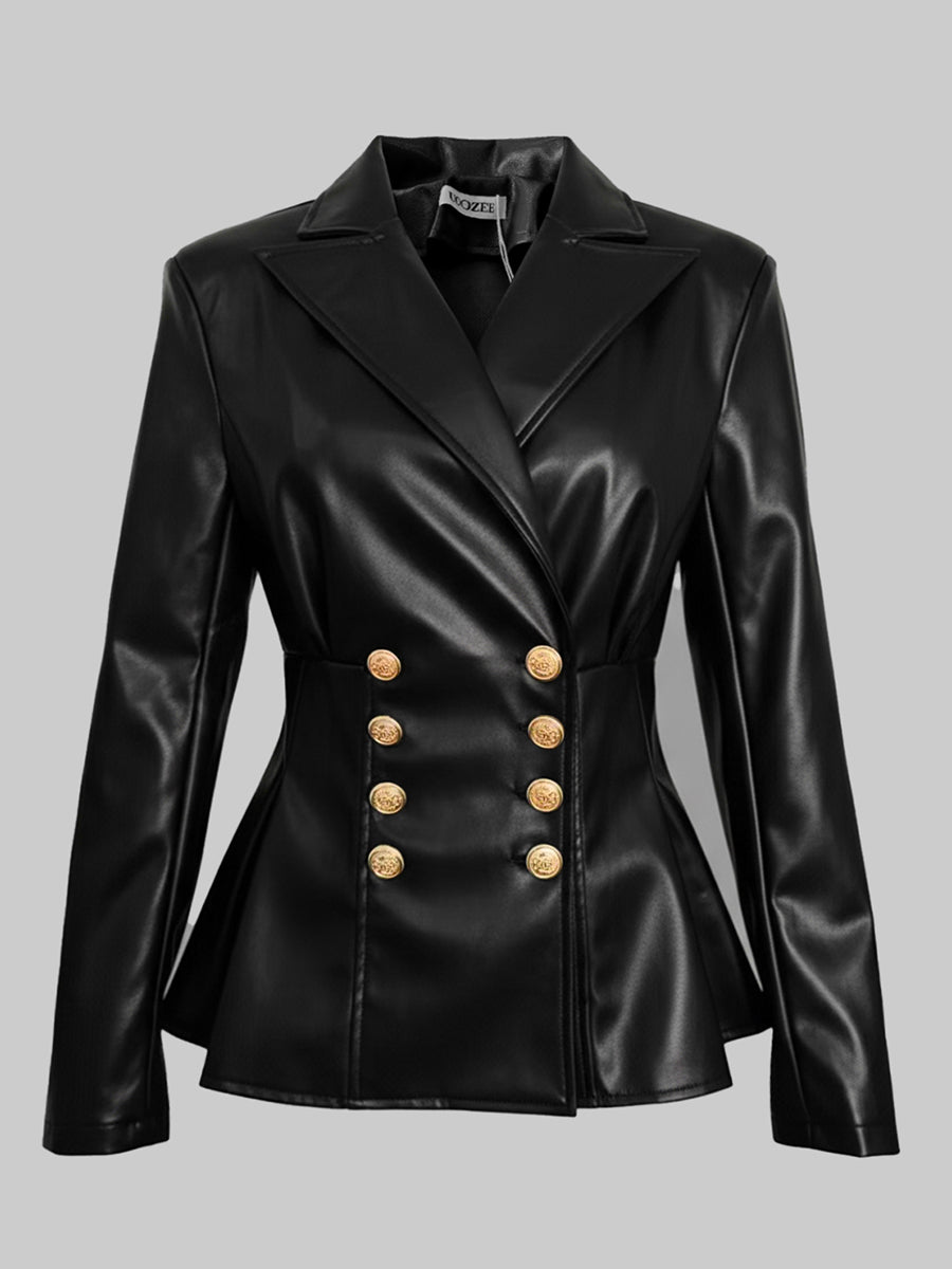 Long Sleeves Buttoned Solid Color Notched Collar Jackets Outerwear