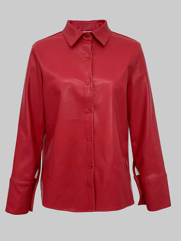 Long Sleeves Buttoned Solid Color Lapel Blouses&Shirts Tops
