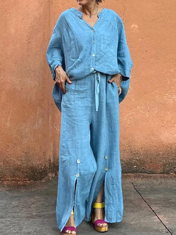 Loose Raglan Sleeve Split-Joint V-Neck Blouses&Shirts Tops